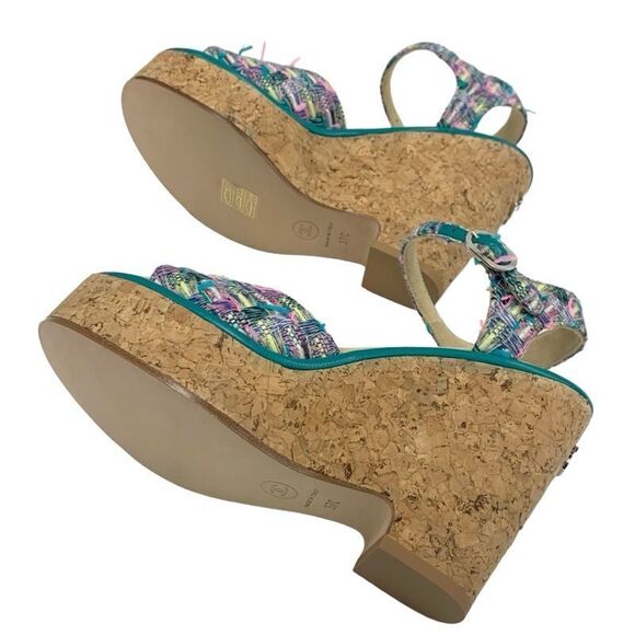 Chanel Sandals Shoes Tweed Cork Multicolor Unused CC Coco Mark - Picture 6 of 10